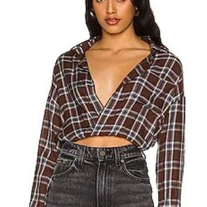 Rae Crop Top in Brown Plaid